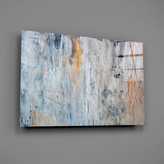 Orange Drip Gray Plaster Abstract Glass Wall Art