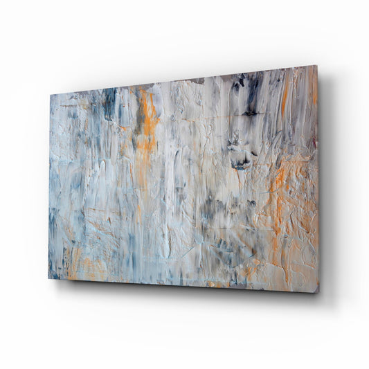 Orange Drip Gray Plaster Abstract Glass Wall Art