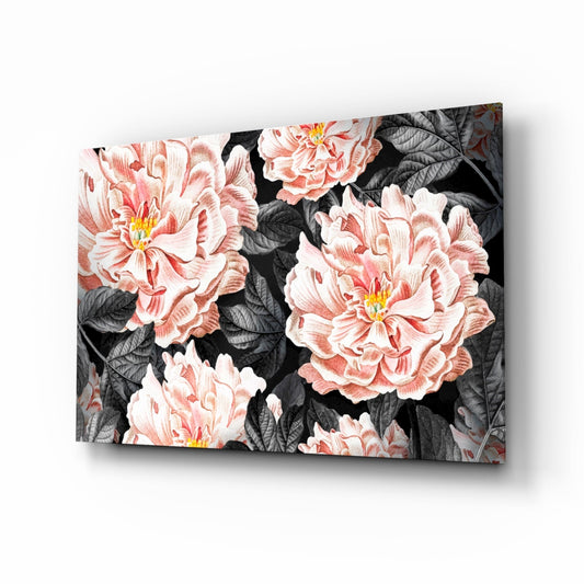 Coral Peony Vintage Pattern Glass Wall Art