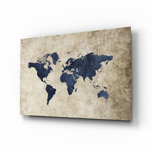 Navy Map on Aged Parchment Glass Wall Art