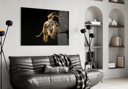 Golden Windswept Lion Profile Glass Wall Art