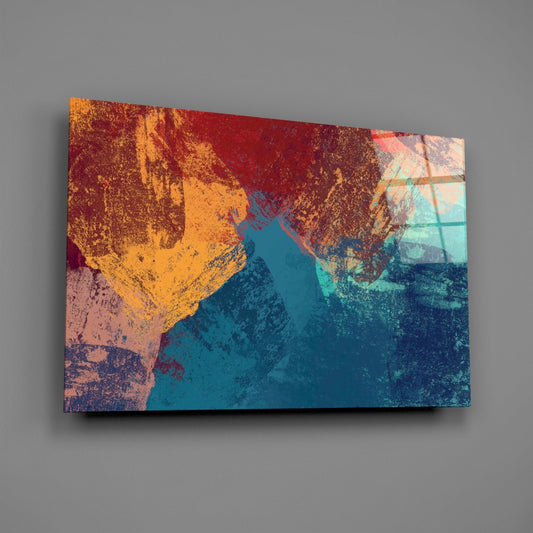 Red and Blue Grunge Paint Glass Wall Art