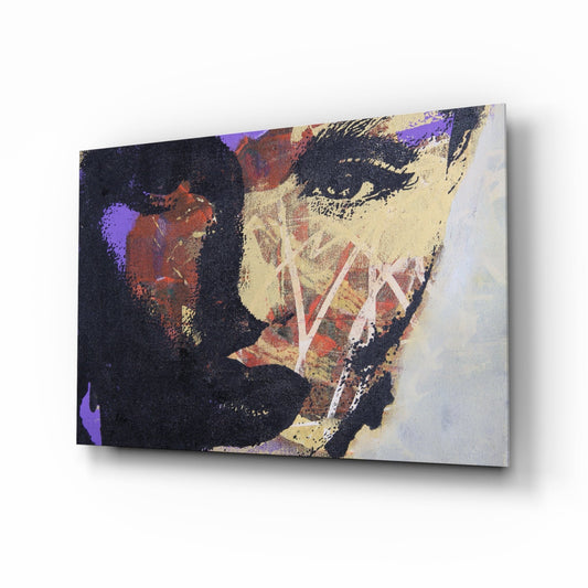Purple Gold Grunge Face Glass Wall Art
