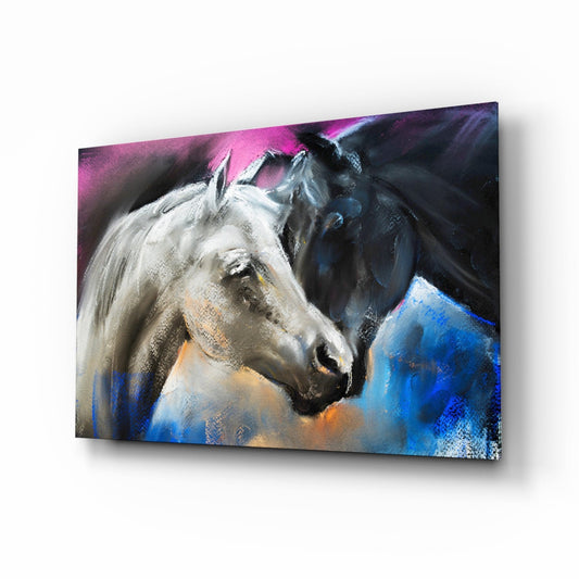 Pastel Horse Pair Embrace Glass Wall Art