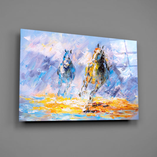Impressionist Racing Horses Glass Wall Art