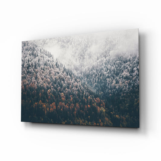 Misty Autumn Forest Slope Glass Wall Art