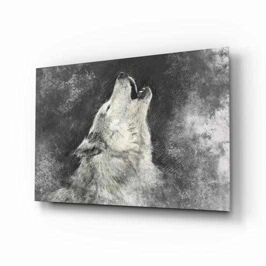 Howling Wolf Sketch Glass Wall Art