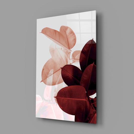 Blush Burgundy Rubber Leaves Glass Wall Art