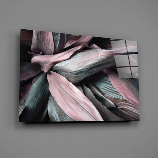 Pink Green Macro Leaves Glass Wall Art