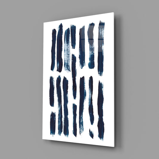 Vertical Navy Brush Bars Glass Wall Art