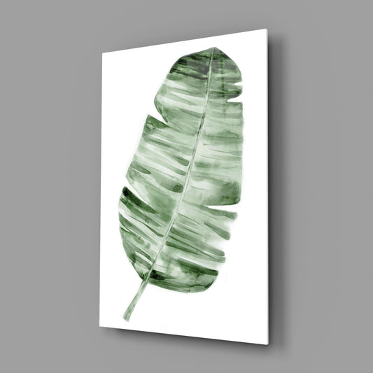 Green Watercolor Banana Leaf Glass Wall Art