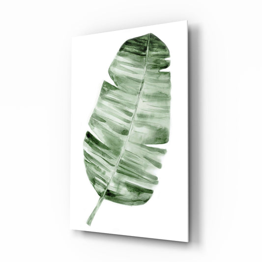 Green Watercolor Banana Leaf Glass Wall Art