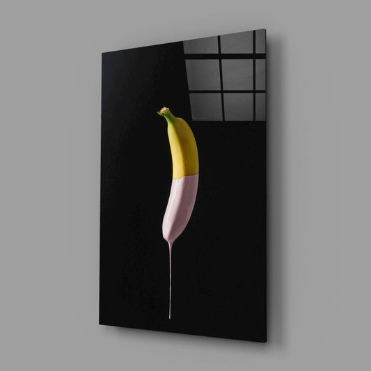 Half Dipped Pink Paint Banana Glass Wall Art