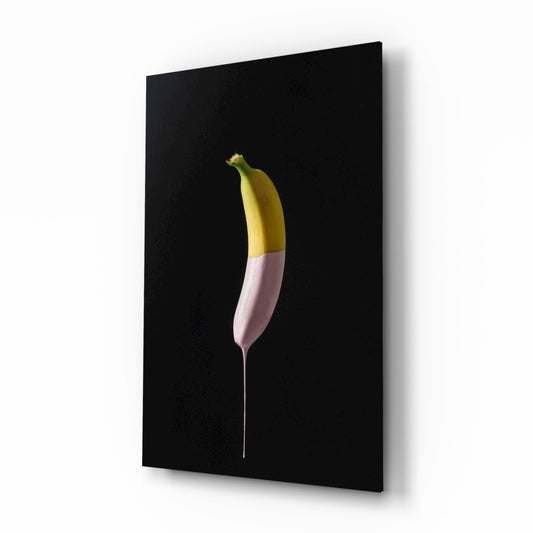 Half Dipped Pink Paint Banana Glass Wall Art