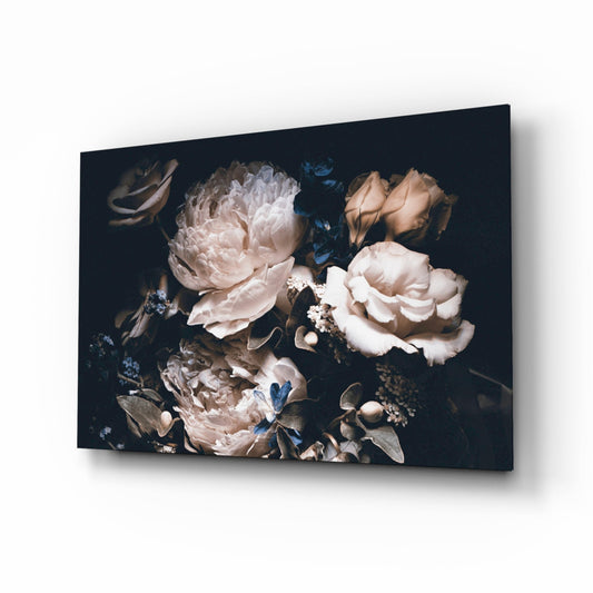 Dark Cream Peony Bouquet Glass Wall Art