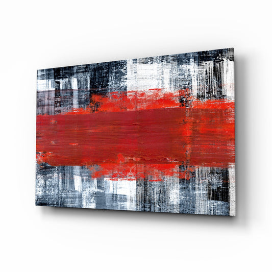 Red Streak Gray Grunge Glass Wall Art