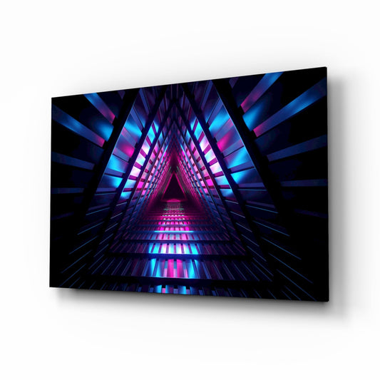 Pink Blue Triangle Neon Tunnel Glass Wall Art