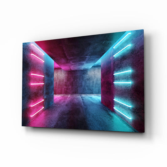 Pink Blue Neon Concrete Room Glass Wall Art