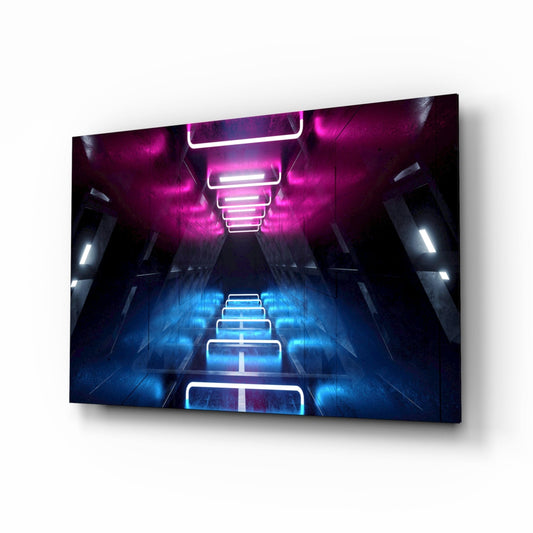 Pink Blue Neon Frame Tunnel Glass Wall Art