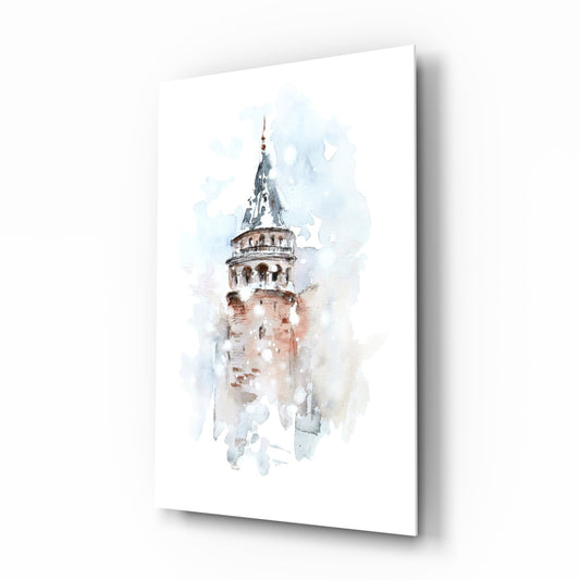 Soft Watercolor Galata Tower Glass Wall Art