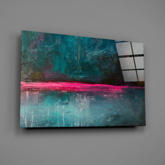 Pink Horizon Teal Abstract Glass Wall Art