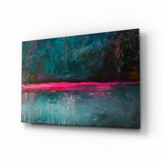 Pink Horizon Teal Abstract Glass Wall Art
