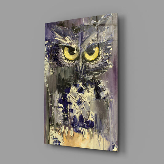 Yellow Eyed Owl Painting Glass Wall Art
