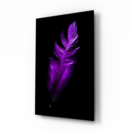 Vivid Purple Feather On Black Glass Wall Art