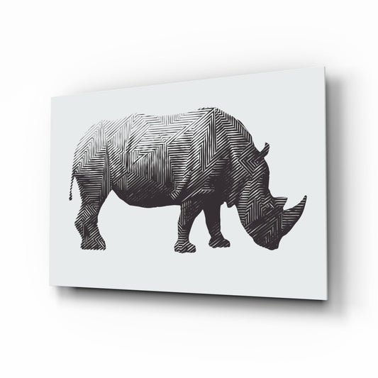 Geometric Line Rhino Glass Wall Art