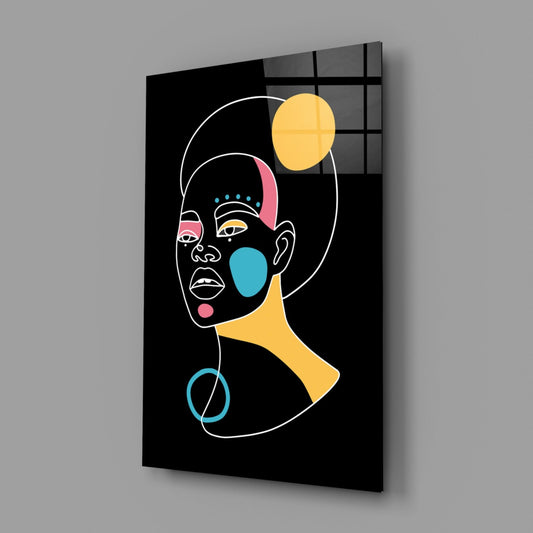Yellow Moon Top Knot Woman Glass Wall Art
