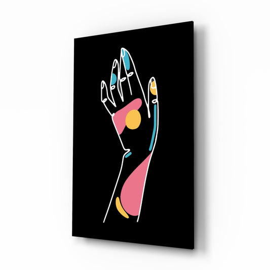 Raised Open Palm Line Art Hand Glass Wall Art