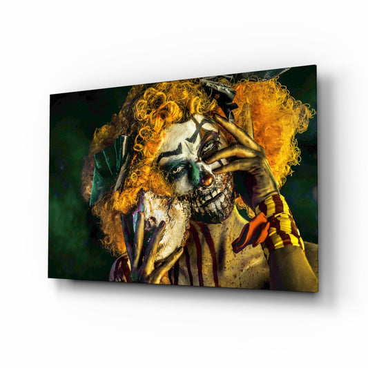 Yellow Curls Skull Face Jester Glass Wall Art
