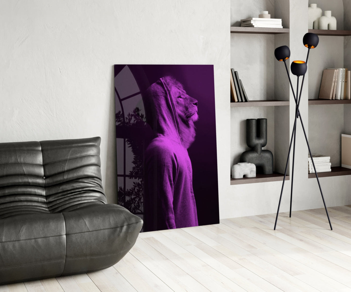 Purple Lion Head Glass Wall Art