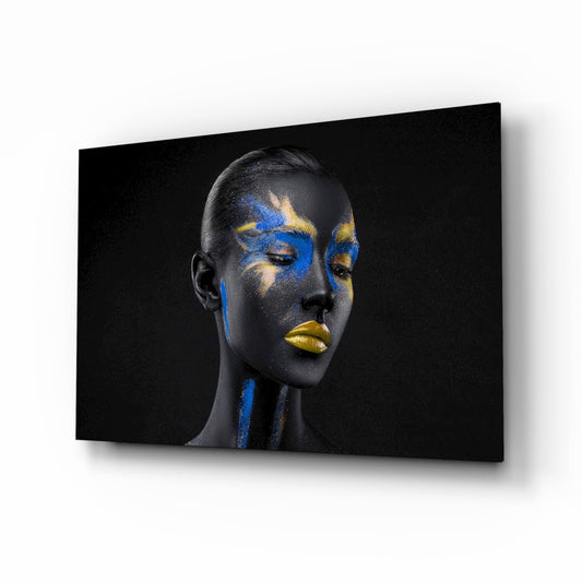 Blue Gold Powder Face Glass Wall Art