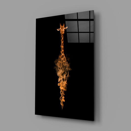Orange Smoke Giraffe Black Glass Wall Art
