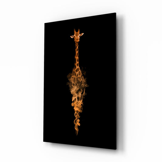 Orange Smoke Giraffe Black Glass Wall Art