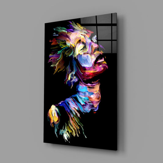Rainbow Paint Stroke Woman Profile Glass Wall Art