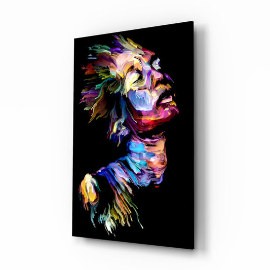Rainbow Paint Stroke Woman Profile Glass Wall Art