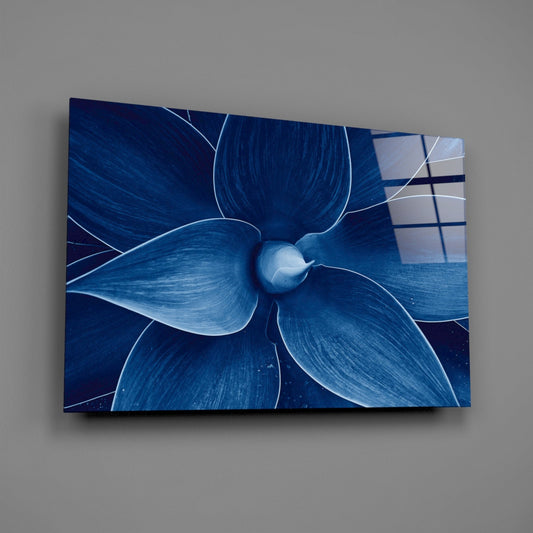 Indigo Blue Agave Petals Macro Glass Wall Art