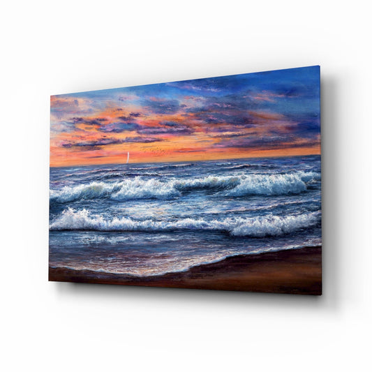 Sunset Surf Seascape Glass Wall Art