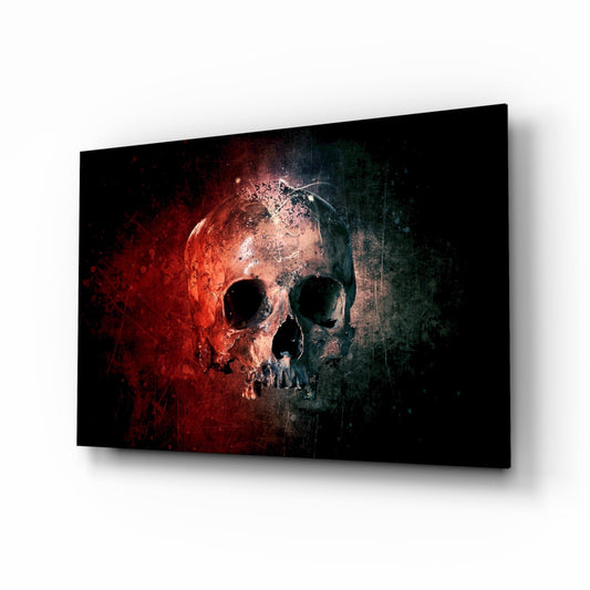 Red Glow Grunge Skull Glass Wall Art