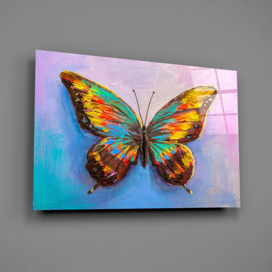 Rainbow Oil Paint Butterfly Glass Wall Art