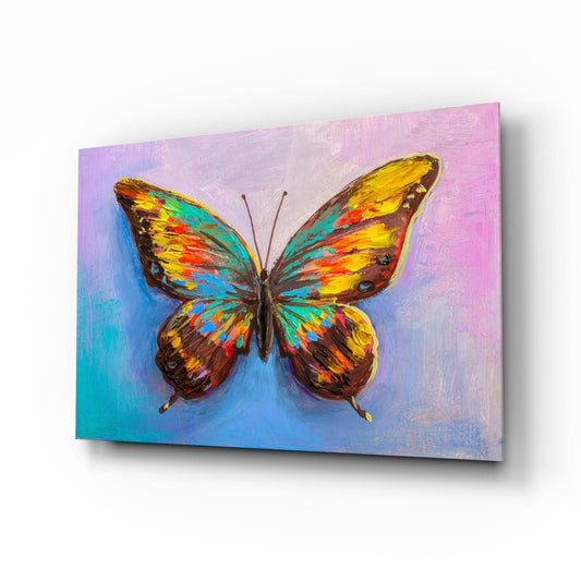 Rainbow Oil Paint Butterfly Glass Wall Art