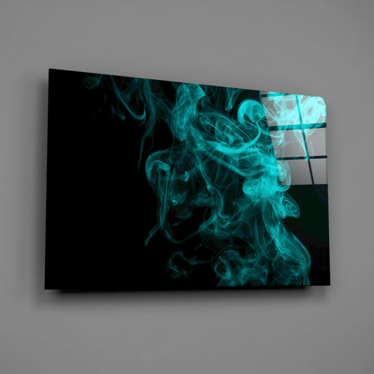 Rising Turquoise Smoke Wisps Glass Wall Art
