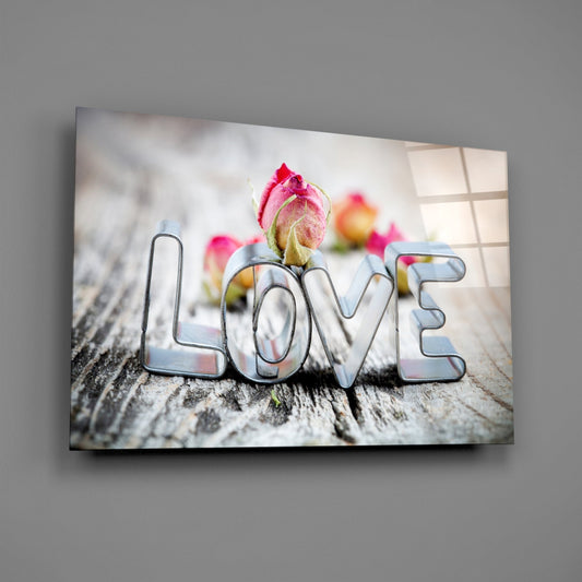 Chrome Love Letters With Rosebud Glass Wall Art