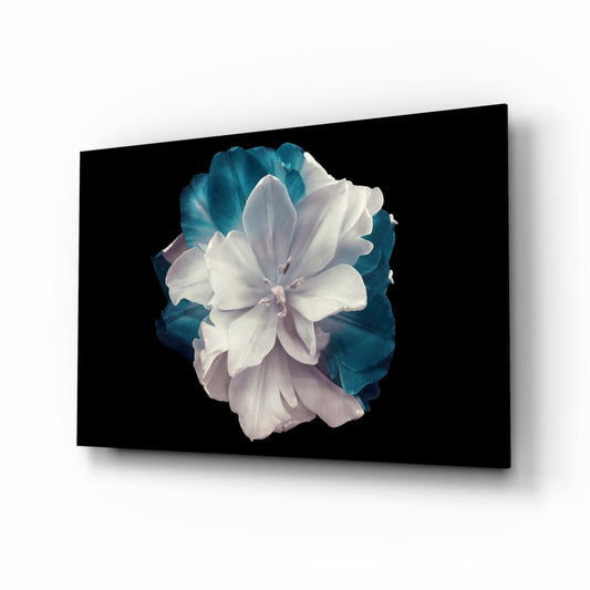 White and Teal Layered Blossom Glass Wall Art