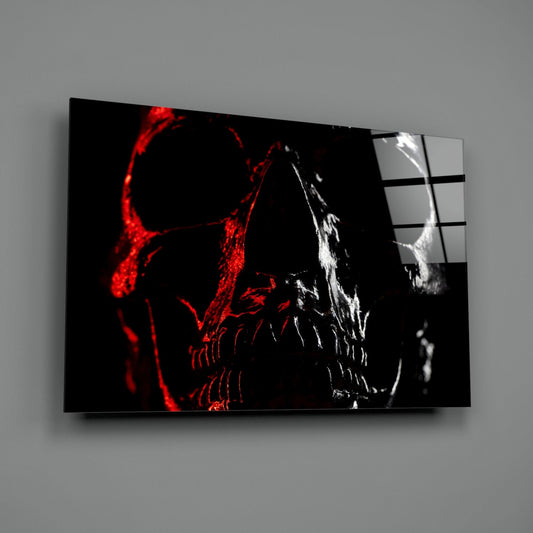 Red and White Shadow Skull Glass Wall Art