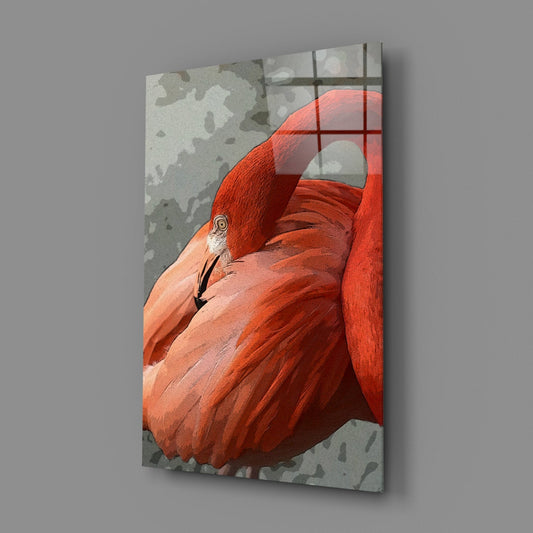 Resting Orange Flamingo Glass Wall Art