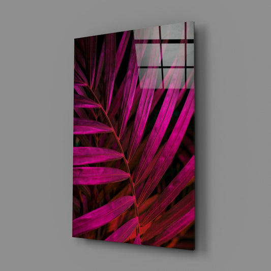 Magenta Palm Frond Closeup Glass Wall Art