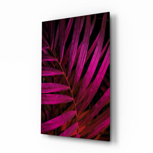 Magenta Palm Frond Closeup Glass Wall Art